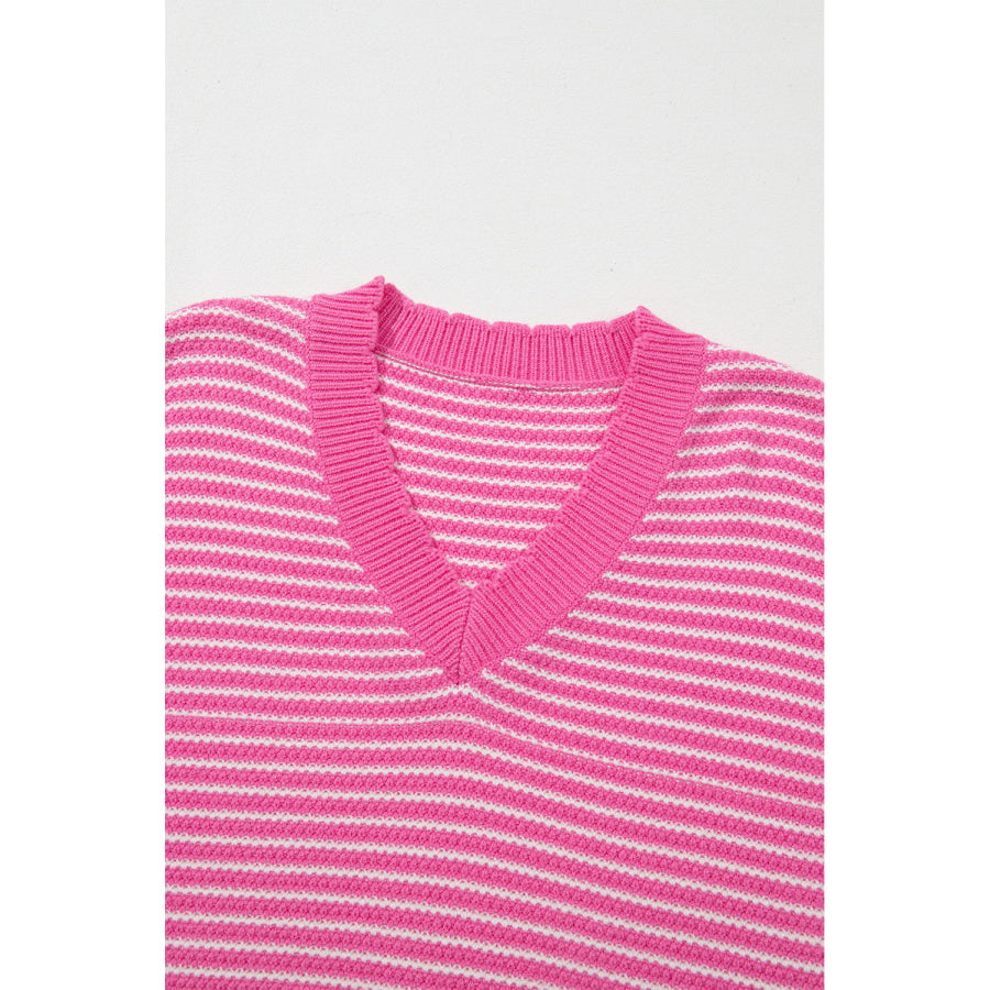 Striped V-Neck Dropped Shoulder Sweater Apparel and Accessories