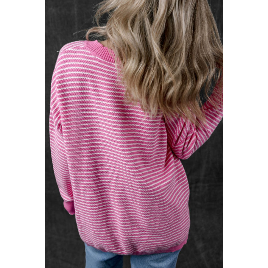 Striped V-Neck Dropped Shoulder Sweater Apparel and Accessories