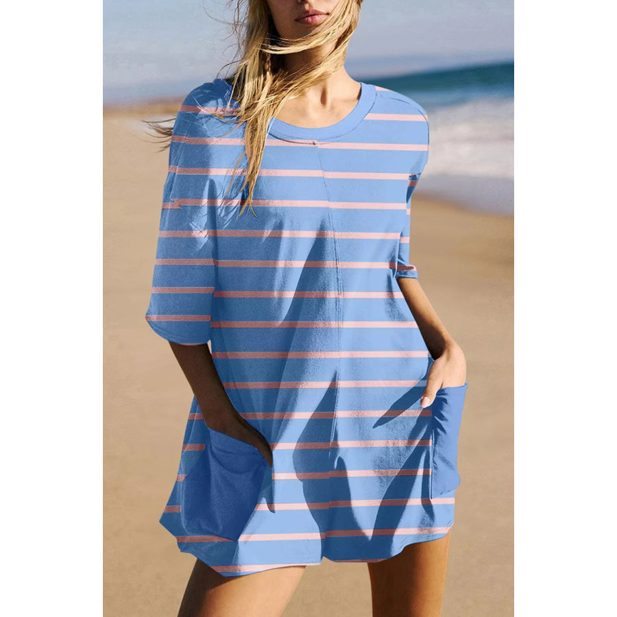 Striped V-Neck Half Sleeve Romper Apparel and Accessories