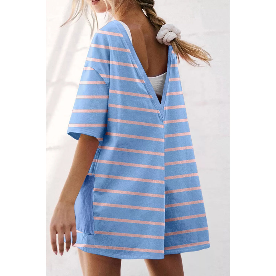 Striped V-Neck Half Sleeve Romper Apparel and Accessories