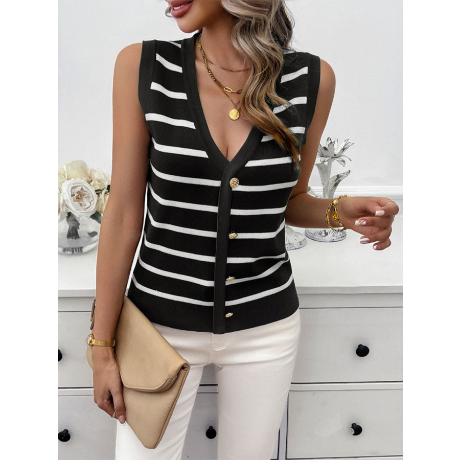 Striped V-Neck Knit Tank Apparel and Accessories