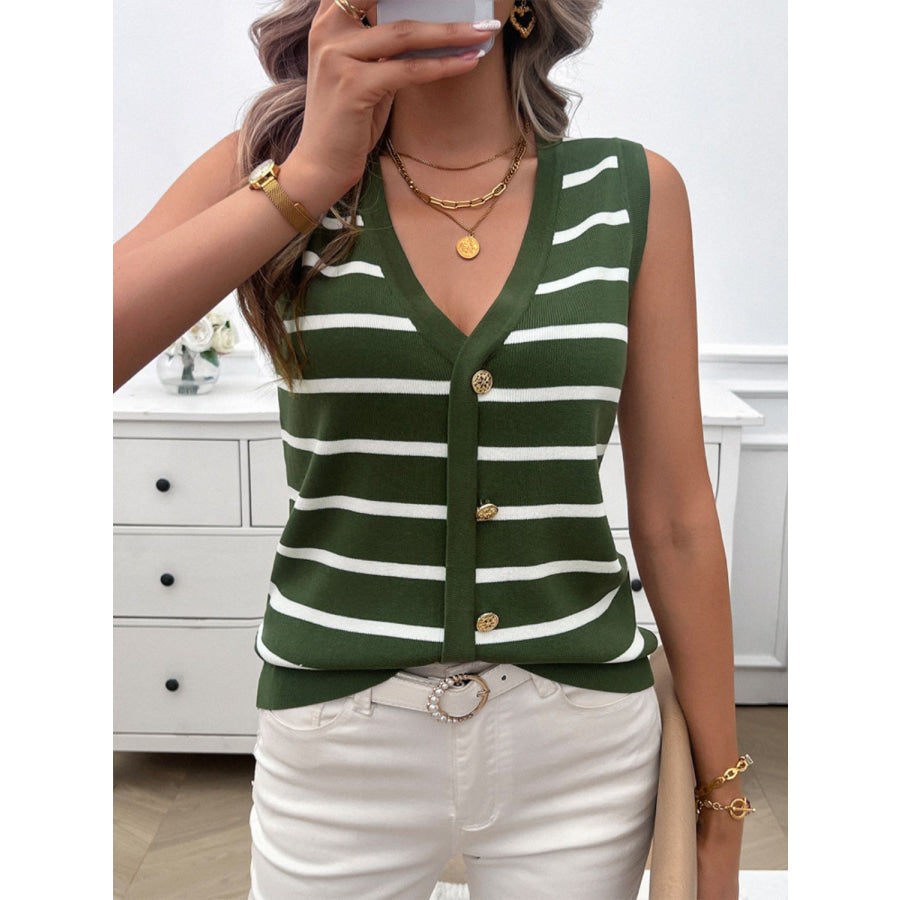 Striped V-Neck Knit Tank Apparel and Accessories