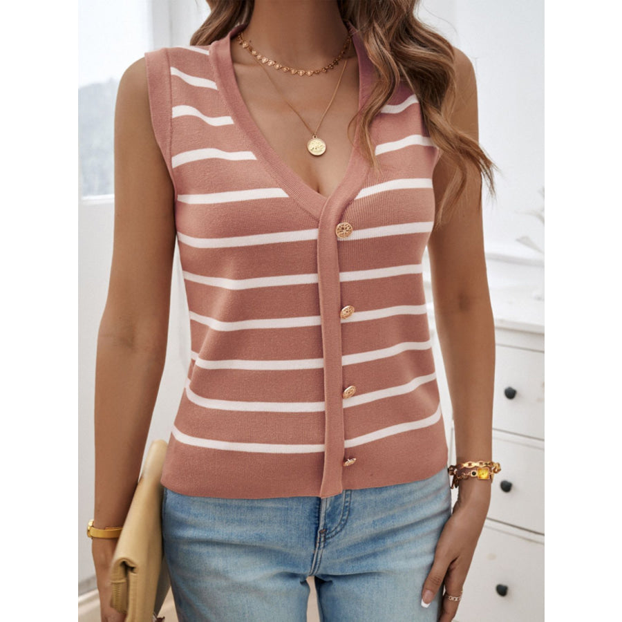 Striped V-Neck Knit Tank Apparel and Accessories