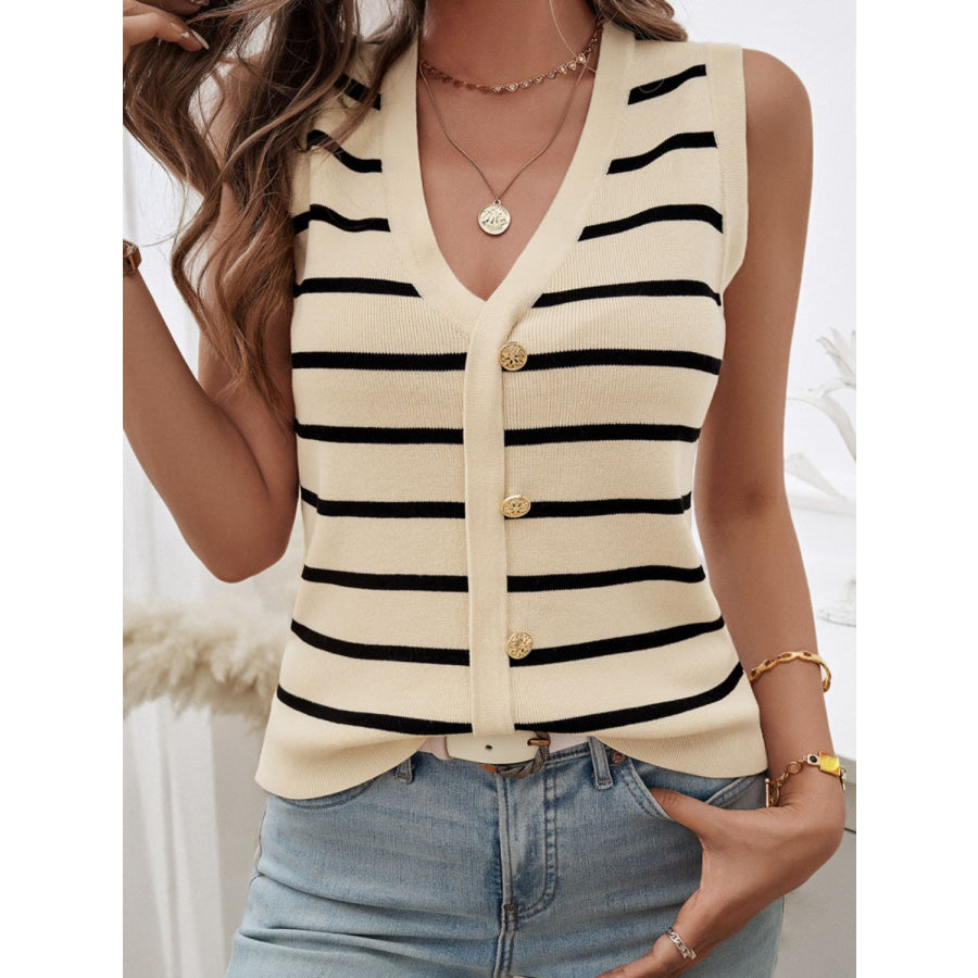 Striped V-Neck Knit Tank Apparel and Accessories