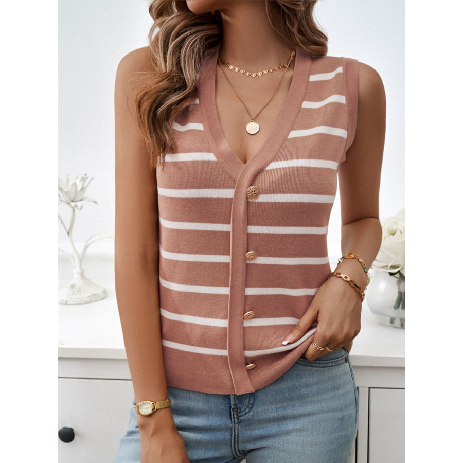 Striped V-Neck Knit Tank Apparel and Accessories