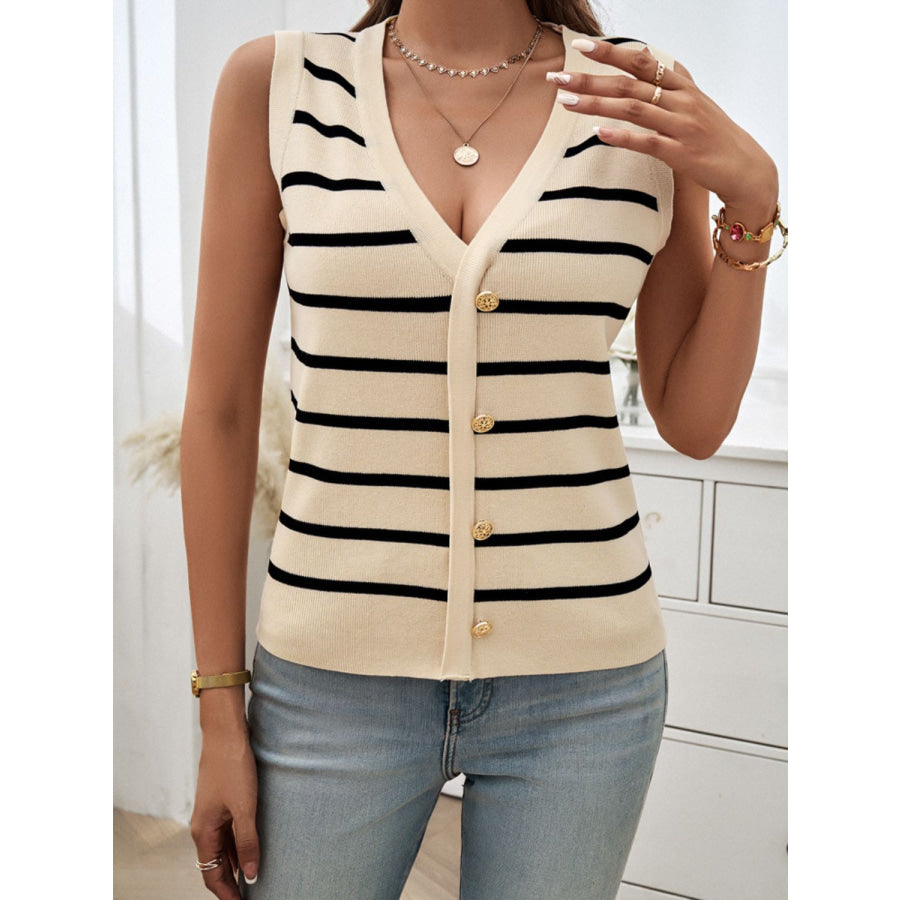 Striped V-Neck Knit Tank Pastel Yellow / S Apparel and Accessories