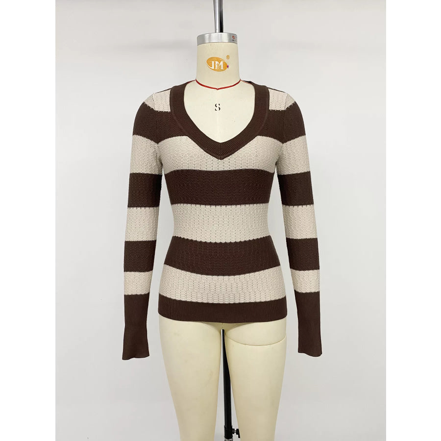 Striped V-Neck Knit Top Apparel and Accessories