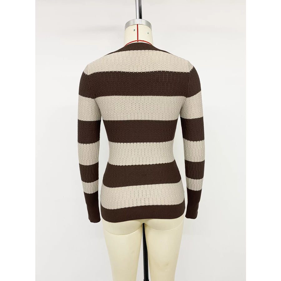 Striped V-Neck Knit Top Apparel and Accessories