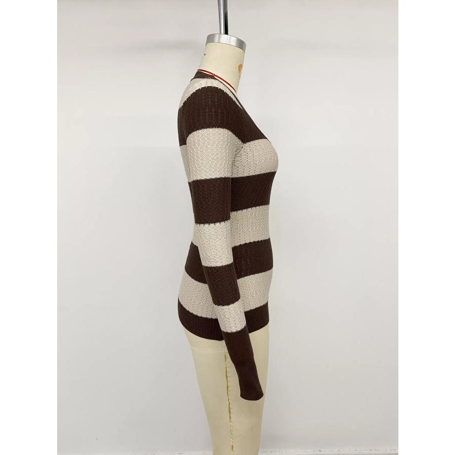 Striped V-Neck Knit Top Apparel and Accessories