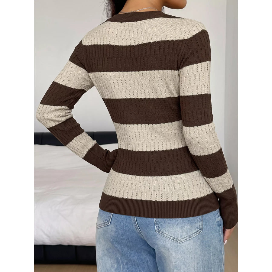 Striped V-Neck Knit Top Apparel and Accessories