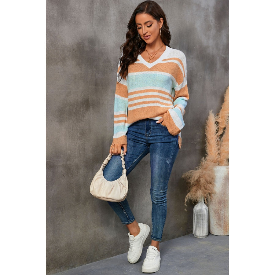 Striped V-Neck Knit Top