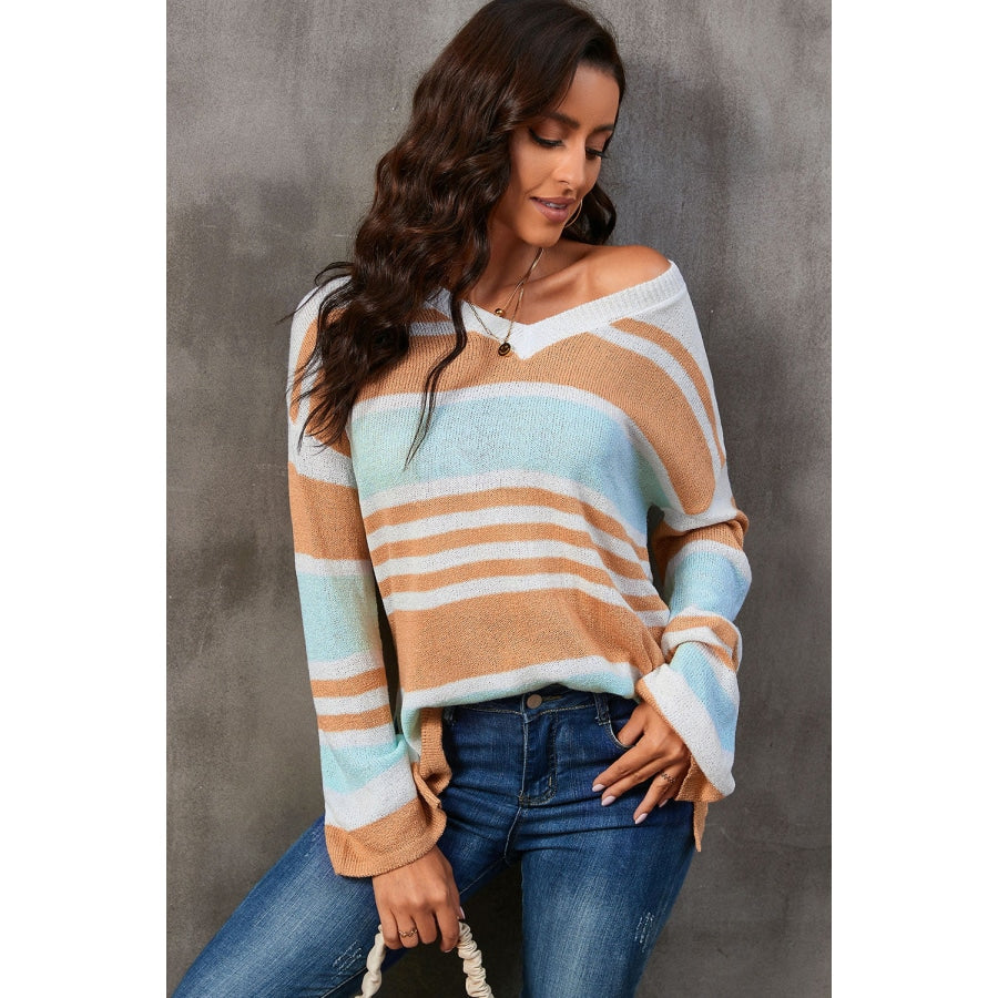 Striped V-Neck Knit Top