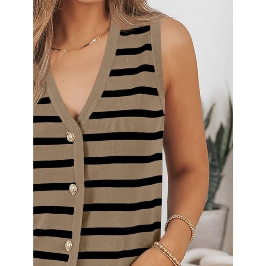 Striped V-Neck Knit Vest Apparel and Accessories