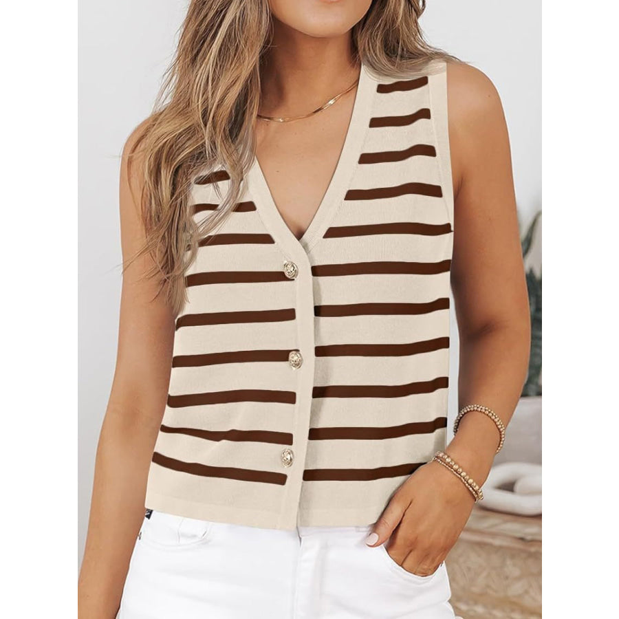 Striped V-Neck Knit Vest Apparel and Accessories