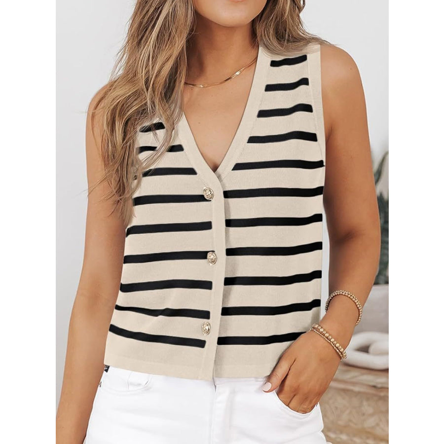 Striped V-Neck Knit Vest Apparel and Accessories