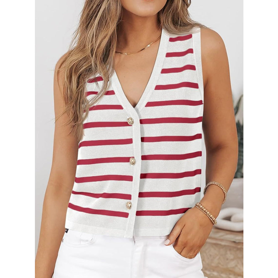 Striped V-Neck Knit Vest Apparel and Accessories