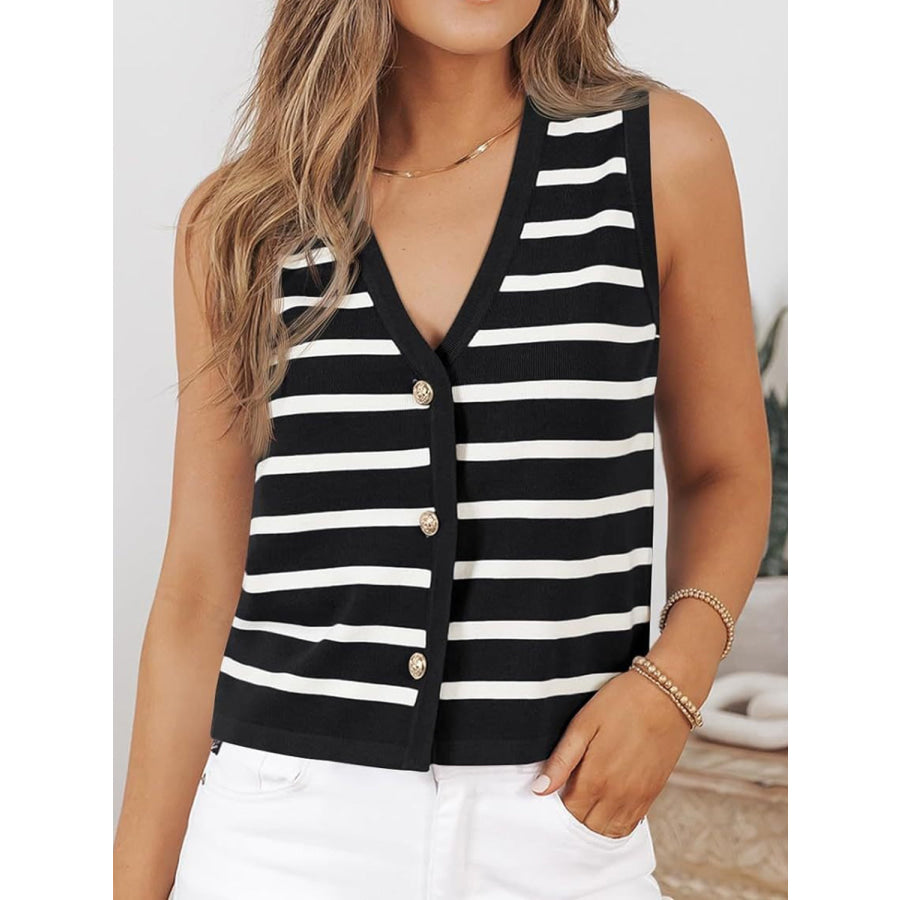 Striped V-Neck Knit Vest Black / S Apparel and Accessories