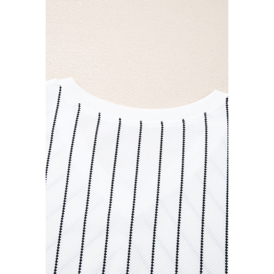 Striped V-Neck Long Sleeve Blouse Apparel and Accessories