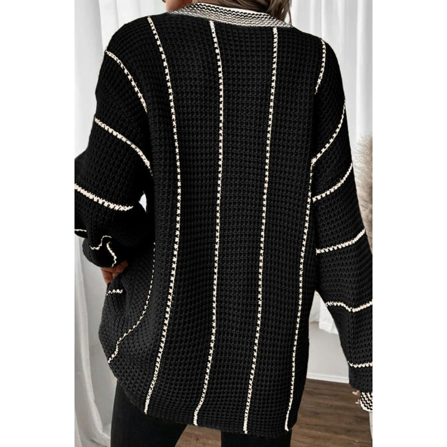 Striped V-Neck Long Sleeve Sweater Apparel and Accessories