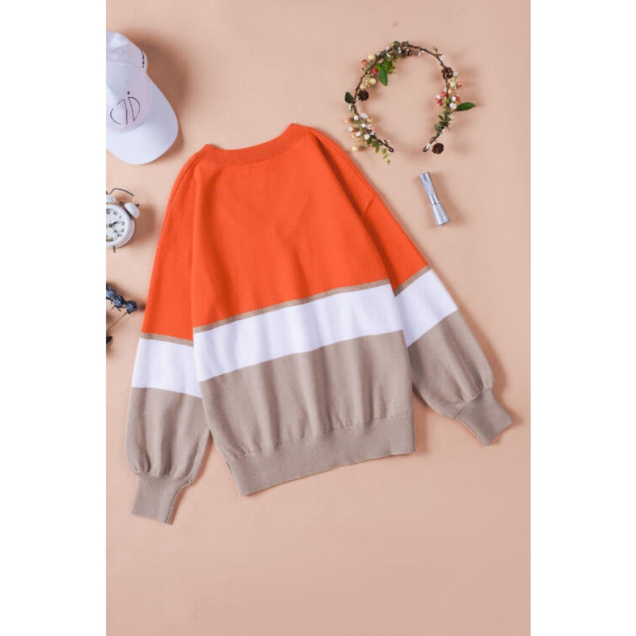 Striped V-Neck Long Sleeve Sweater Clothing