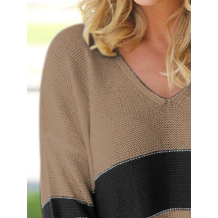 Striped V-Neck Long Sleeve Sweater