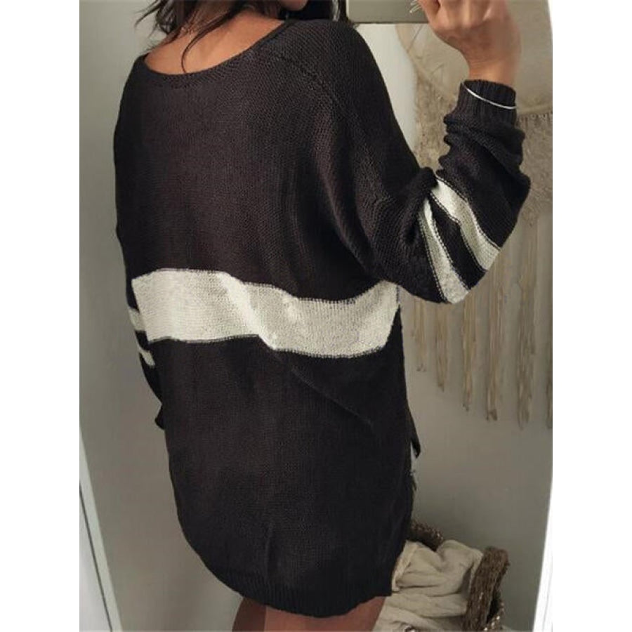 Striped V-Neck Long Sleeve Sweater