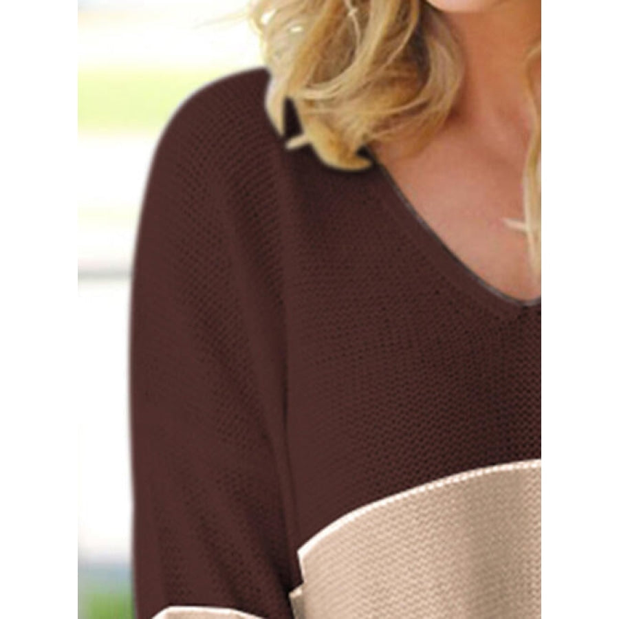 Striped V-Neck Long Sleeve Sweater