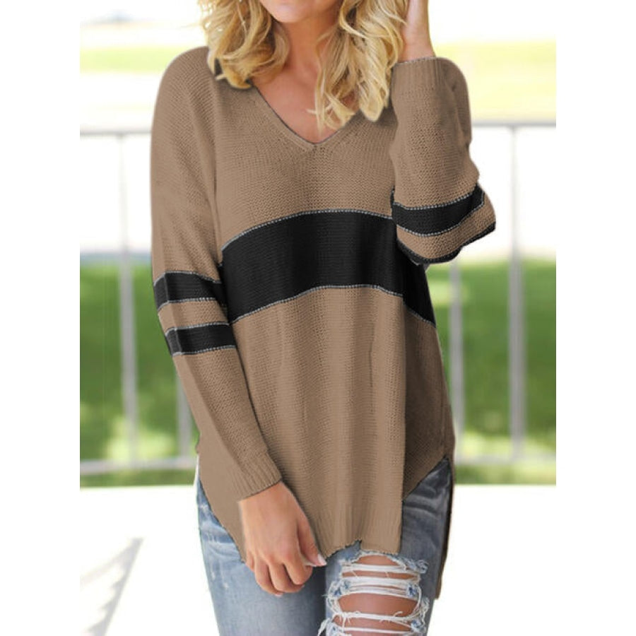 Striped V-Neck Long Sleeve Sweater