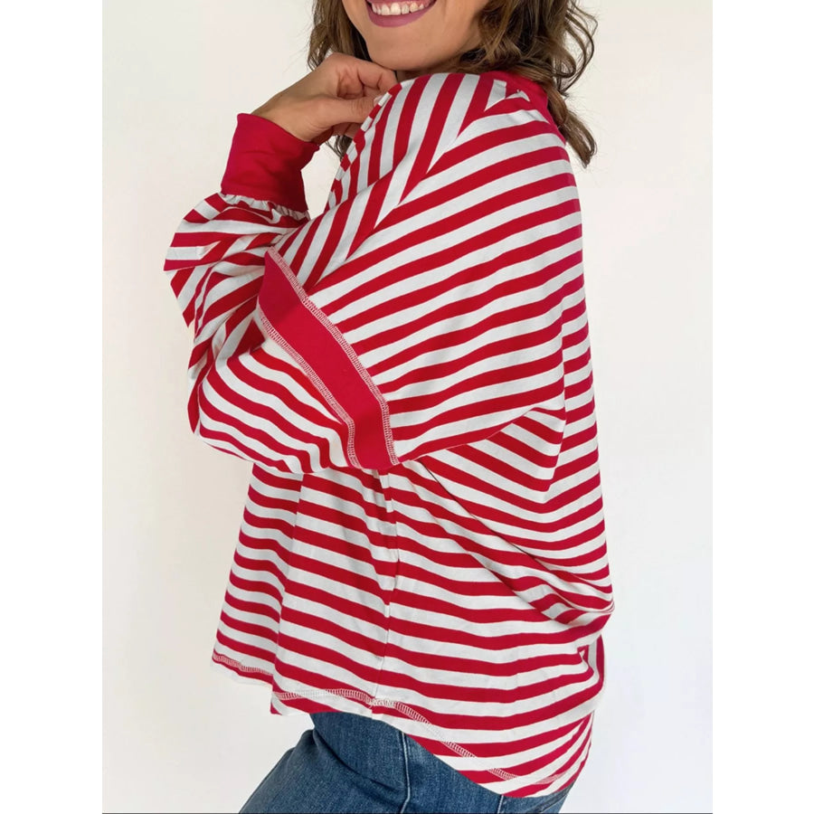 Striped V-Neck Long Sleeve Sweatshirt Apparel and Accessories