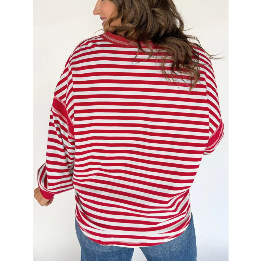 Striped V-Neck Long Sleeve Sweatshirt Apparel and Accessories