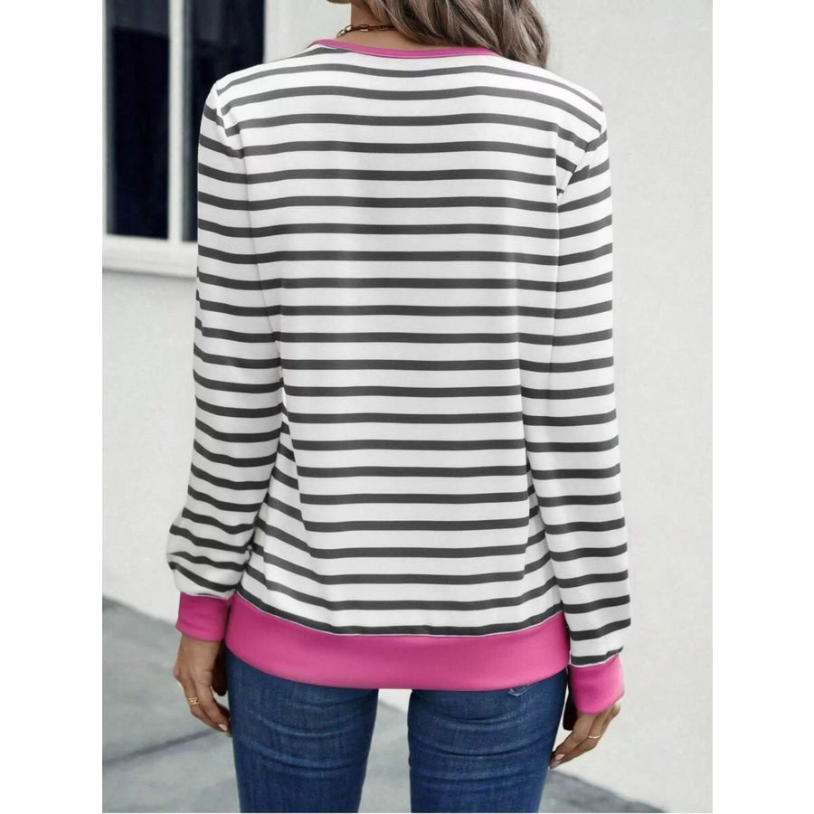Striped V-Neck Long Sleeve T-Shirt Apparel and Accessories