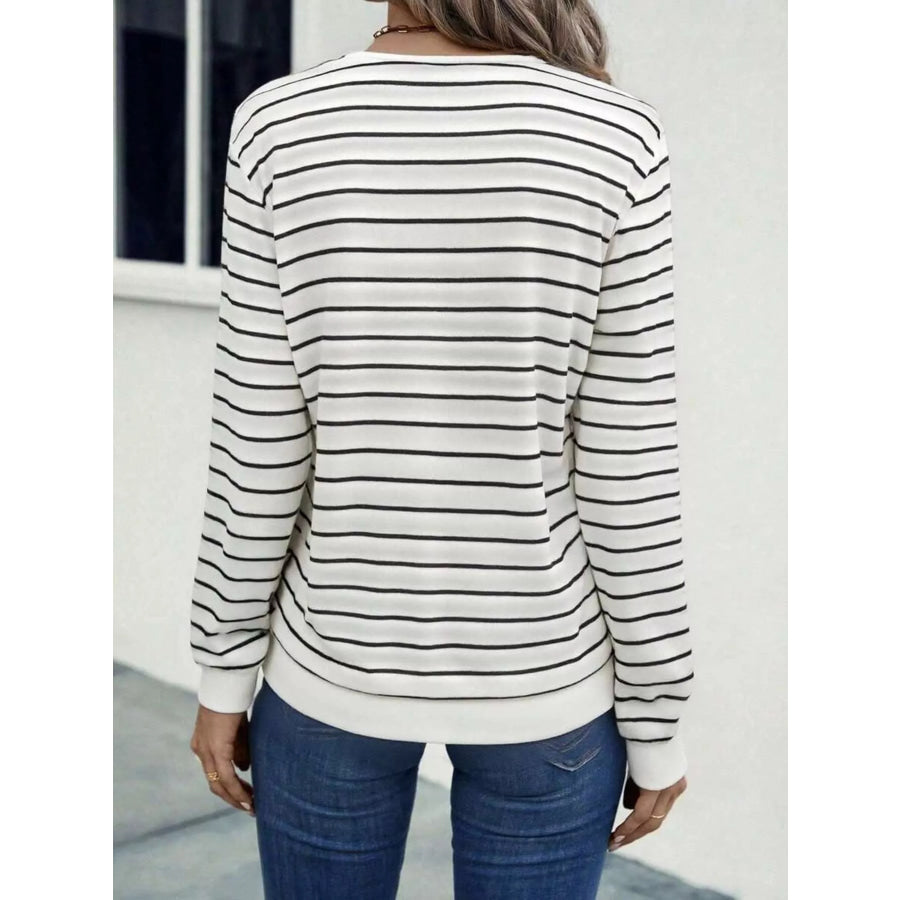 Striped V-Neck Long Sleeve T-Shirt Apparel and Accessories