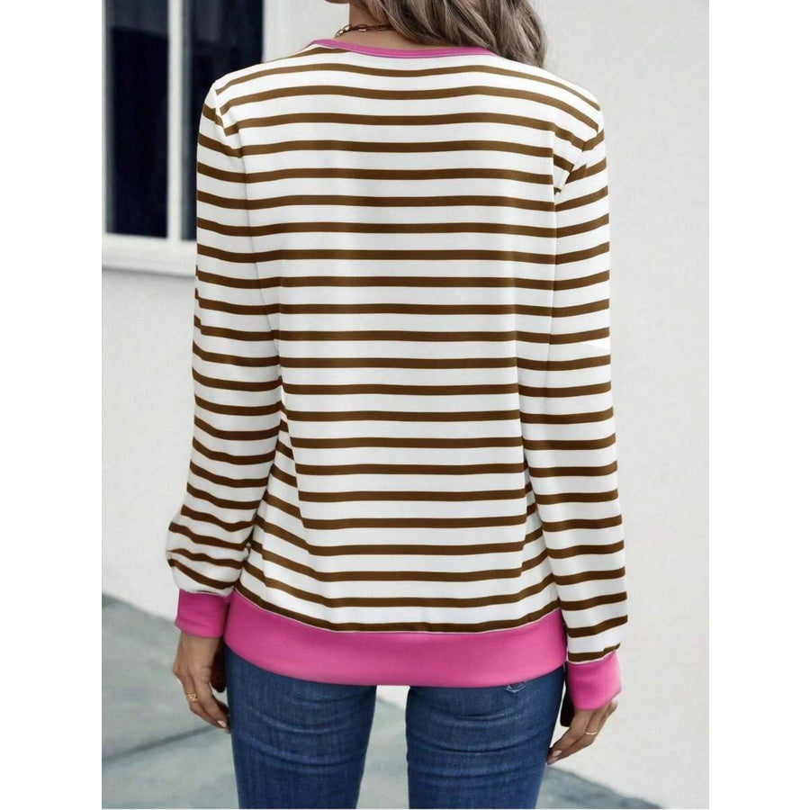 Striped V-Neck Long Sleeve T-Shirt Apparel and Accessories