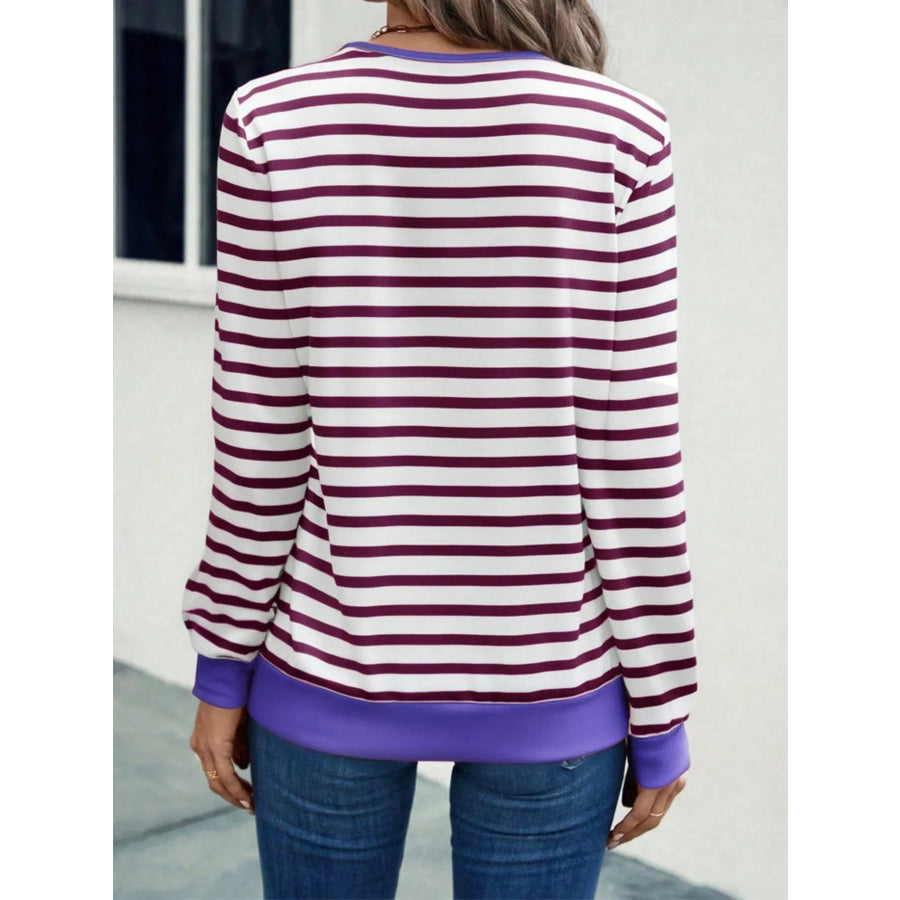 Striped V-Neck Long Sleeve T-Shirt Apparel and Accessories