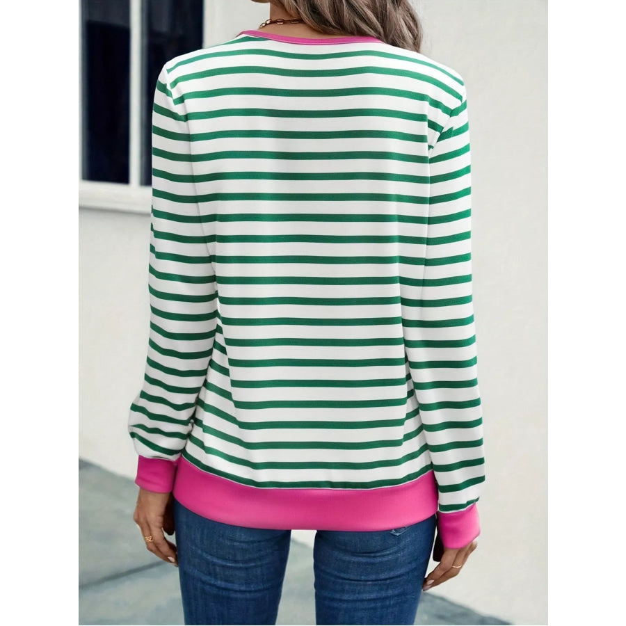 Striped V-Neck Long Sleeve T-Shirt Apparel and Accessories