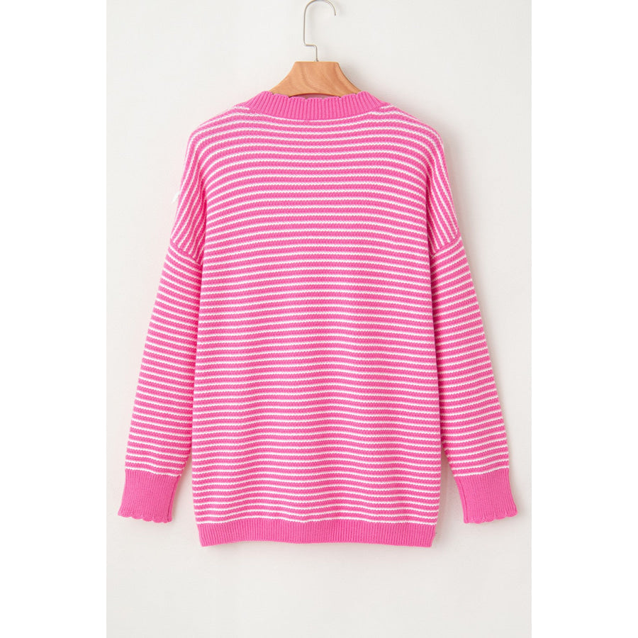 Striped V-Neck Long Sleeve Top Apparel and Accessories