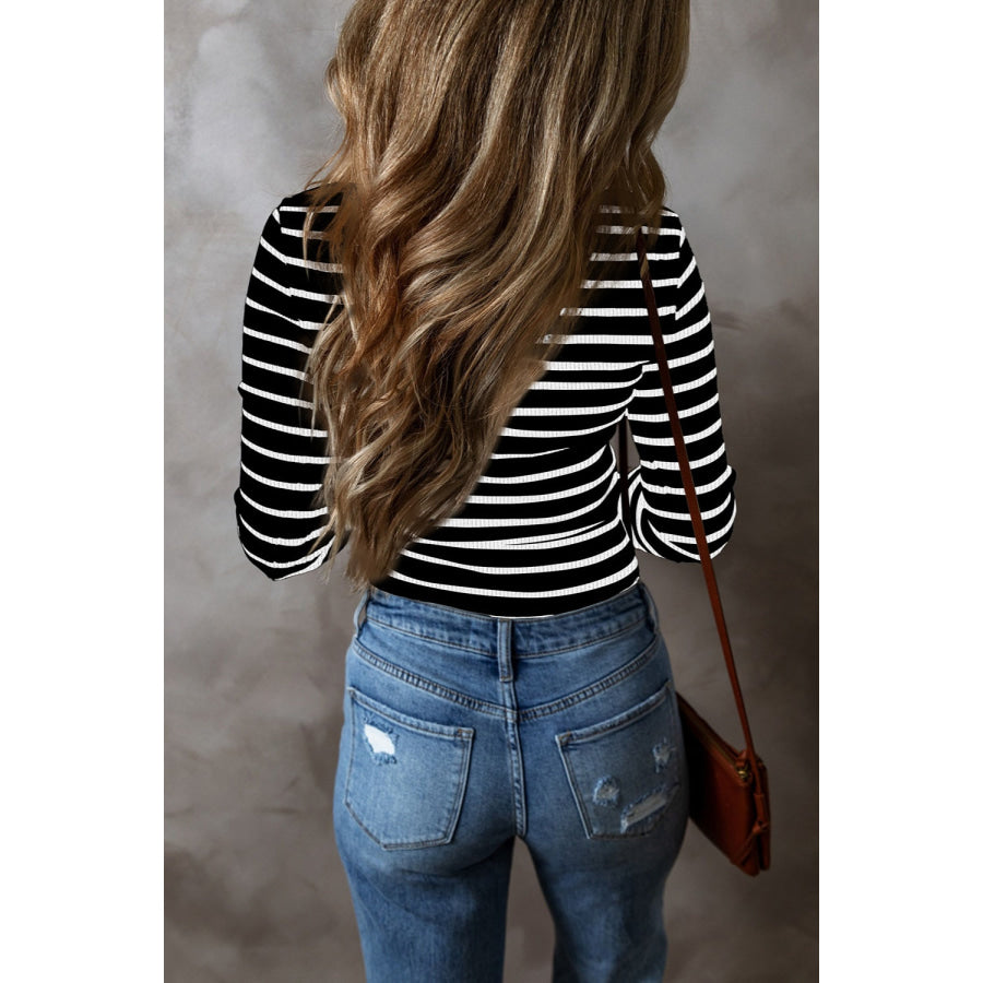 Striped V-Neck Long Sleeve Top Apparel and Accessories