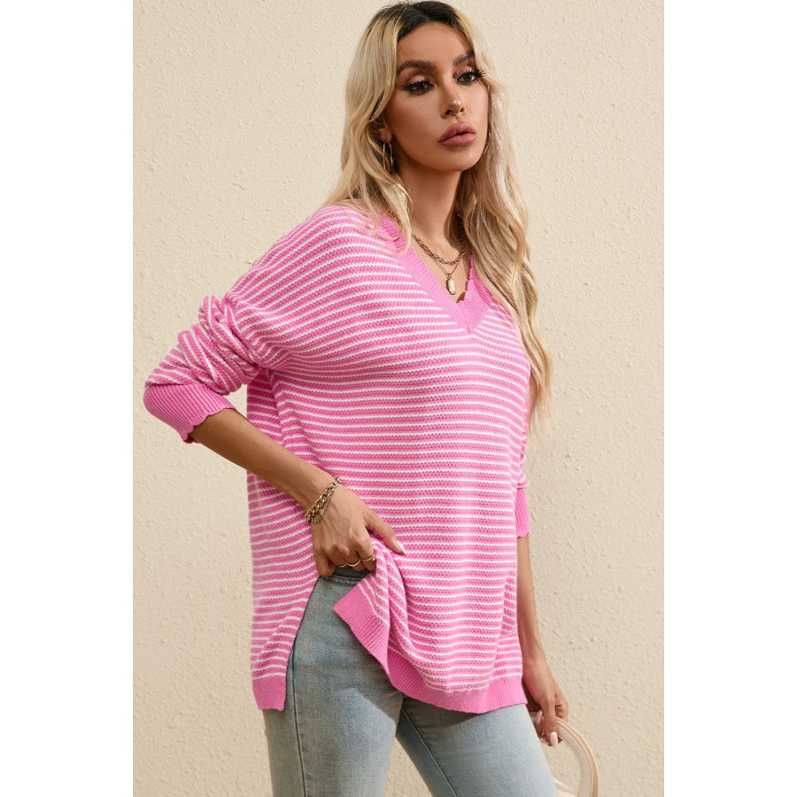 Striped V-Neck Long Sleeve Top Apparel and Accessories