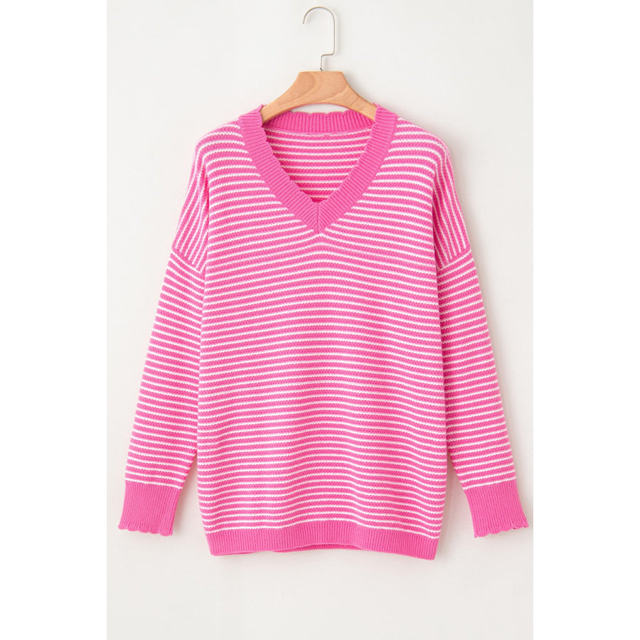 Striped V-Neck Long Sleeve Top Apparel and Accessories