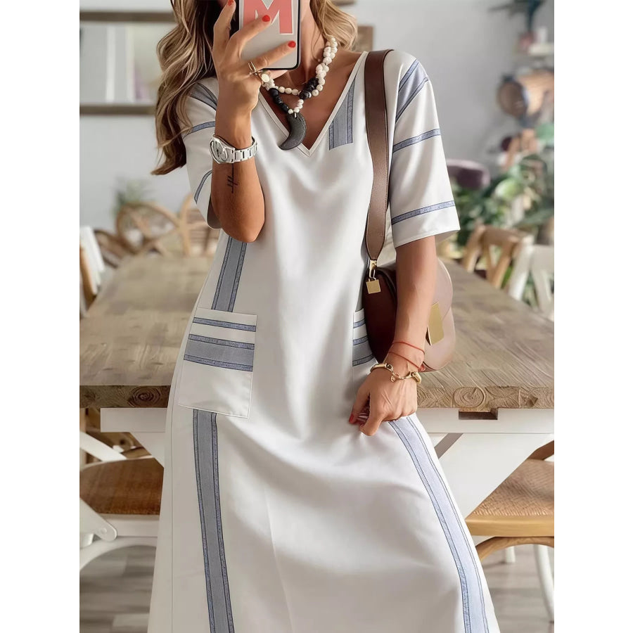 Striped V-Neck Maxi Dress Apparel and Accessories