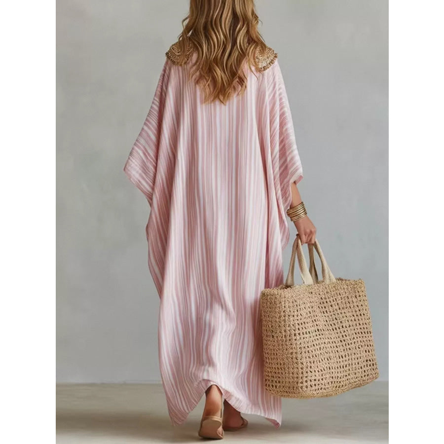 Striped V-Neck Maxi Dress Blush Pink / S Apparel and Accessories