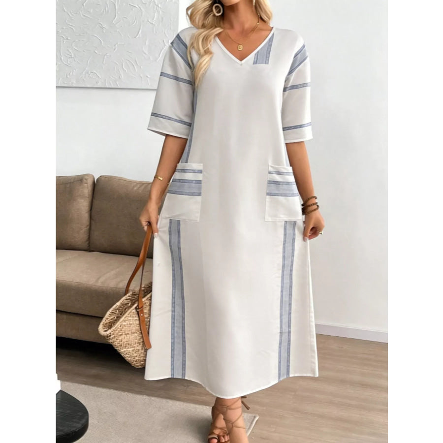 Striped V-Neck Maxi Dress Apparel and Accessories