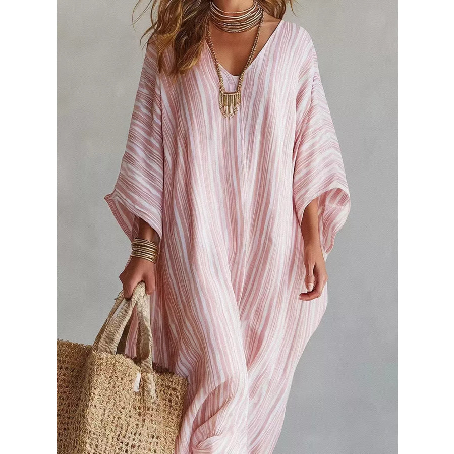 Striped V-Neck Maxi Dress Apparel and Accessories