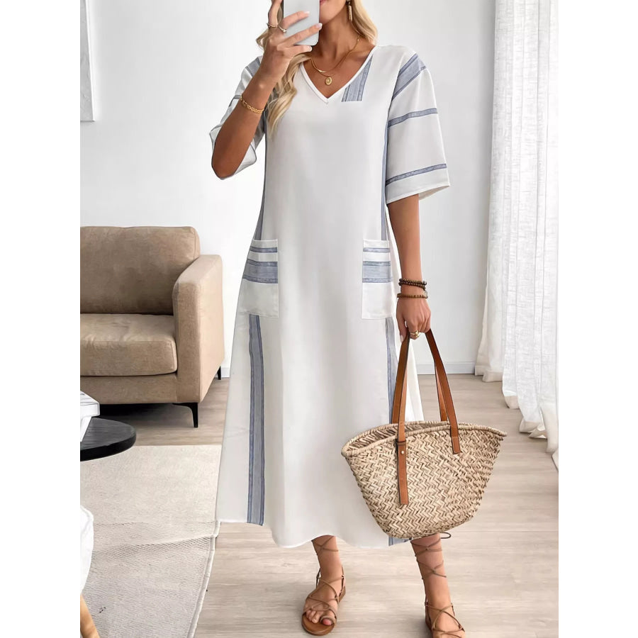 Striped V-Neck Maxi Dress Apparel and Accessories