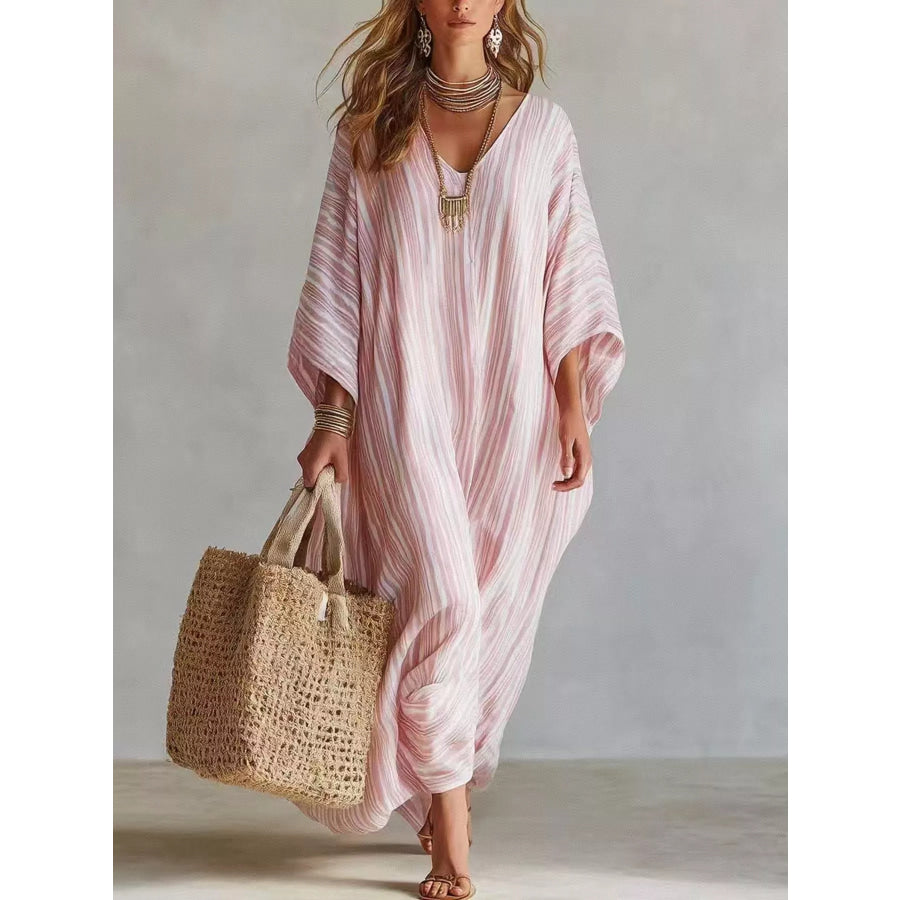 Striped V-Neck Maxi Dress Blush Pink / S Apparel and Accessories