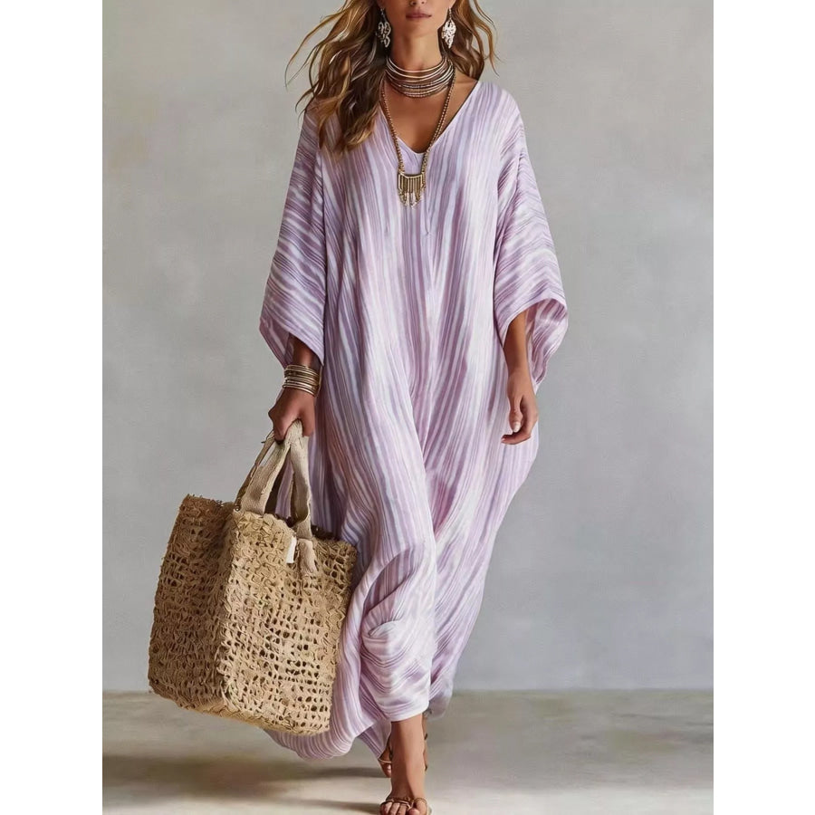 Striped V-Neck Maxi Dress Pink Purple / S Apparel and Accessories