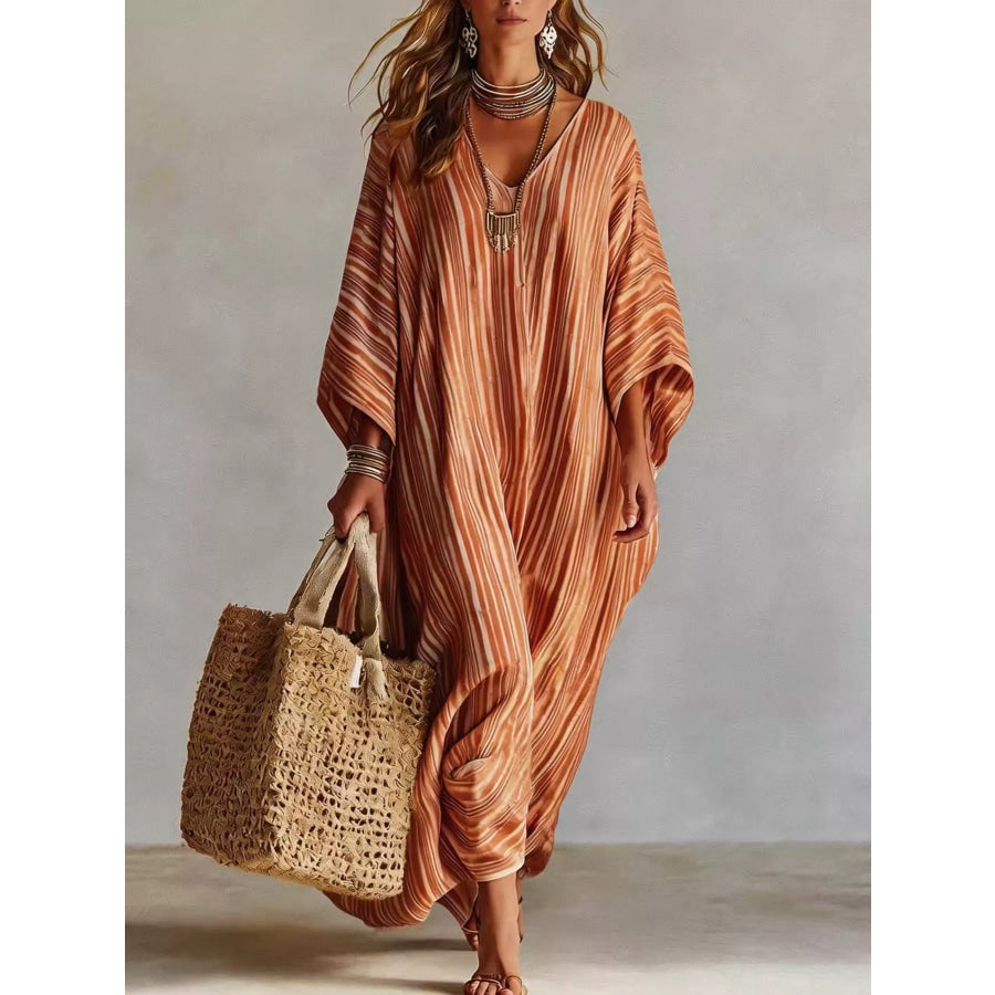 Striped V-Neck Maxi Dress Sherbet / S Apparel and Accessories