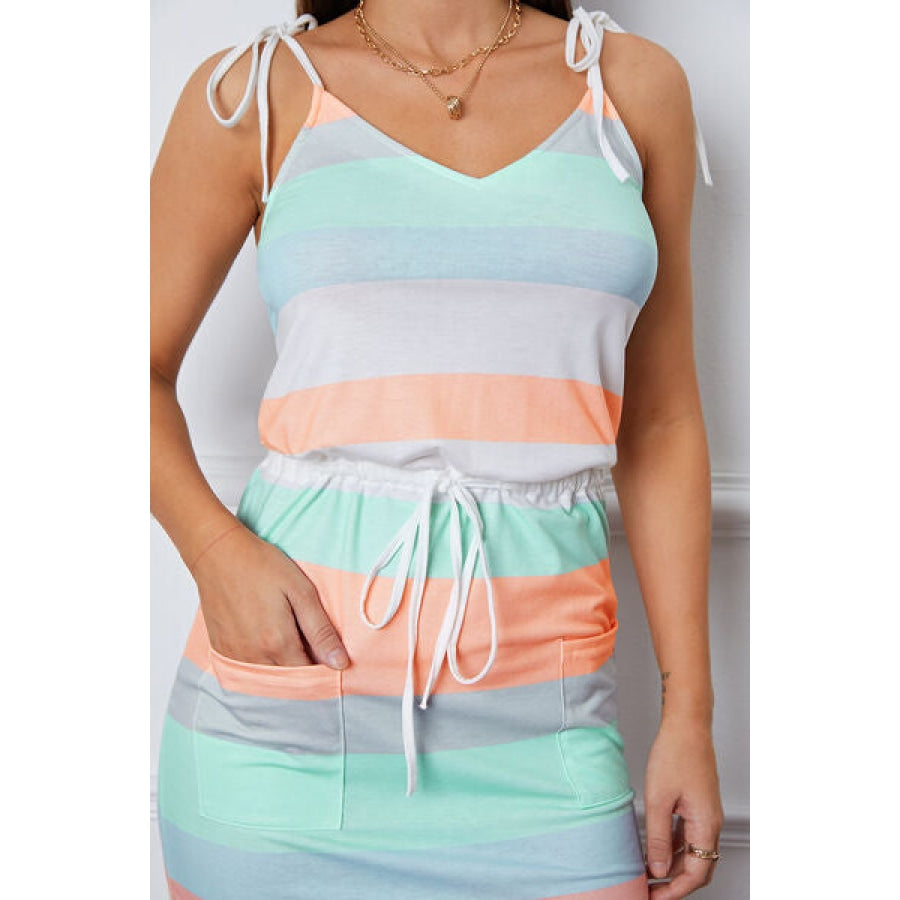 Striped V-Neck Mini Cami Dress Clothing