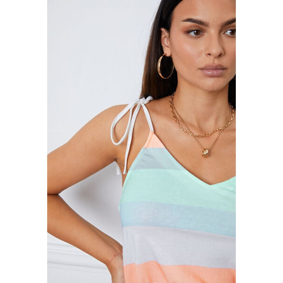 Striped V-Neck Mini Cami Dress Clothing