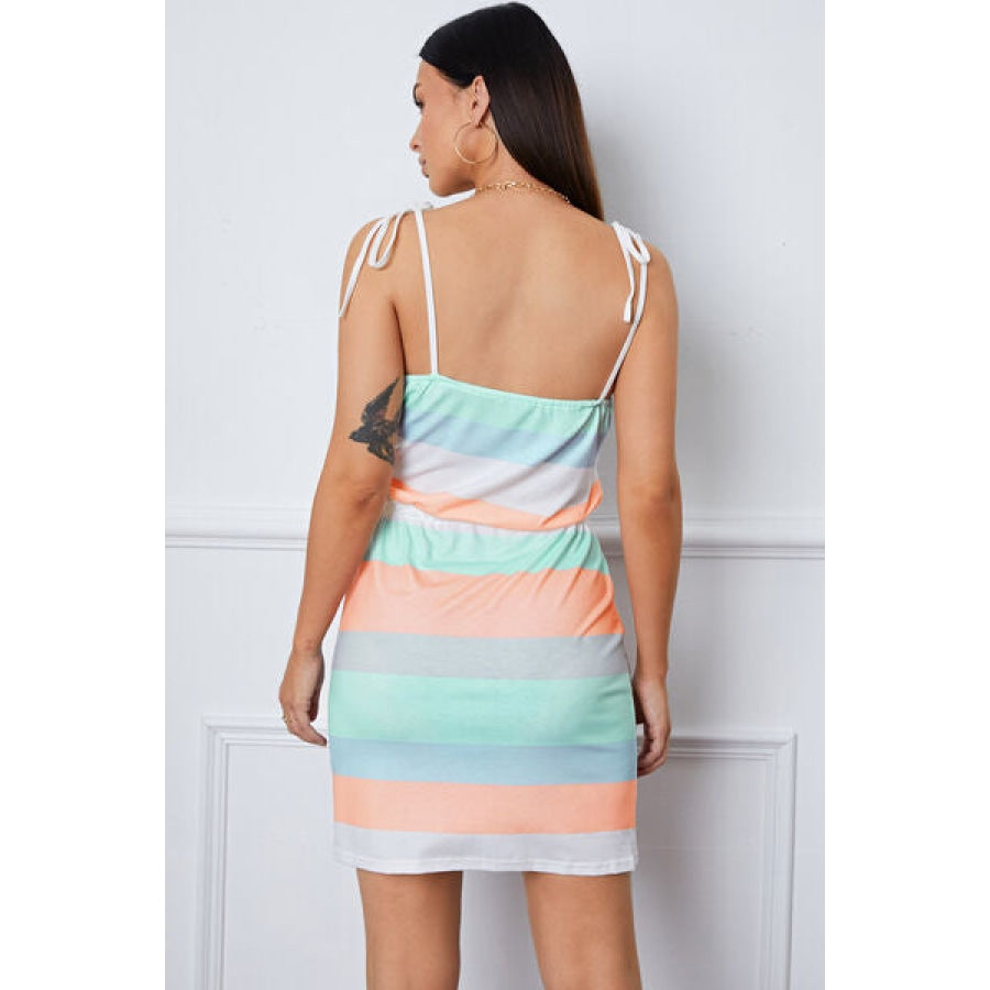 Striped V-Neck Mini Cami Dress Clothing